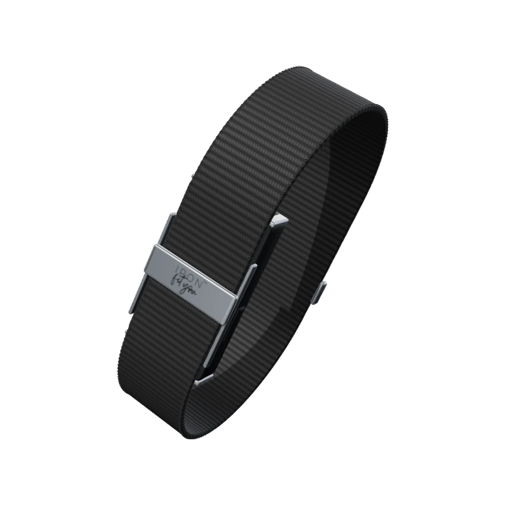 IRON Fit You band in black nylon with a metal finish