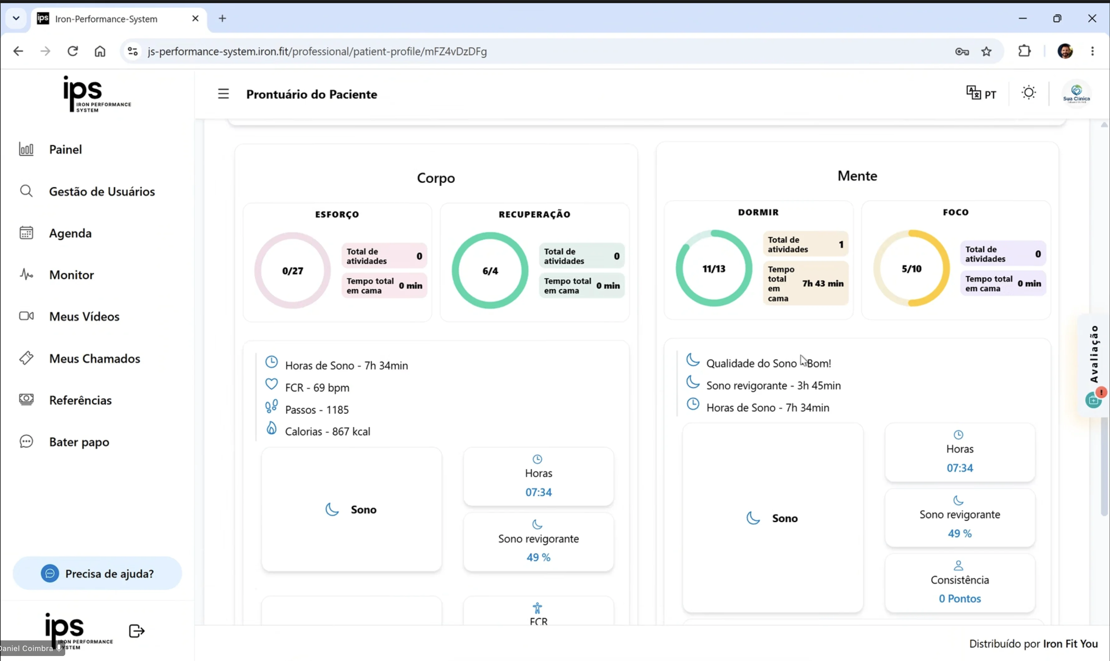 IPS dashboard with body and mind indicators.