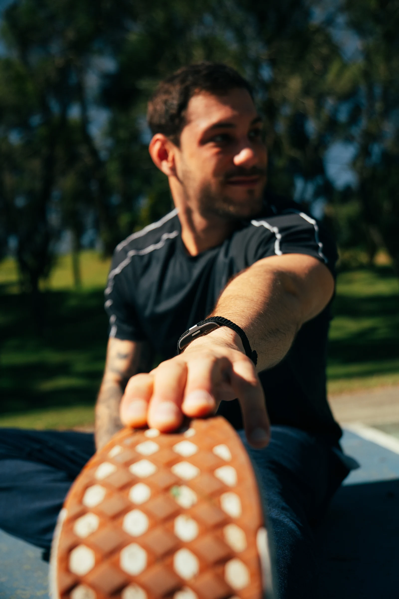 Man wearing the band while stretching